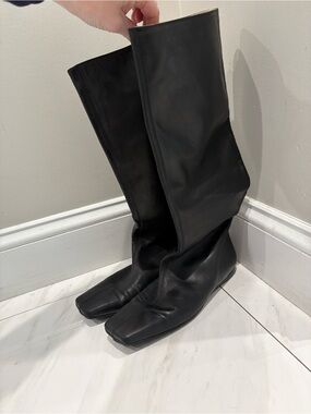 Proenza Schouler Black Leather Knee-High Square-Toe Boots